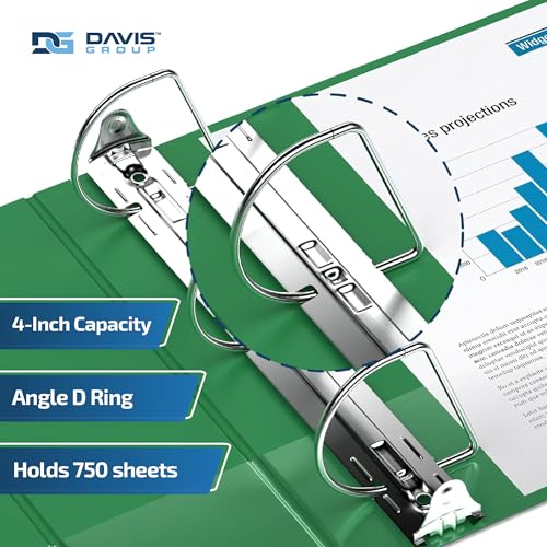Easyview 3-Ring Binder, Clear-View Cover, 4" D Rings, Green, 4 Pack