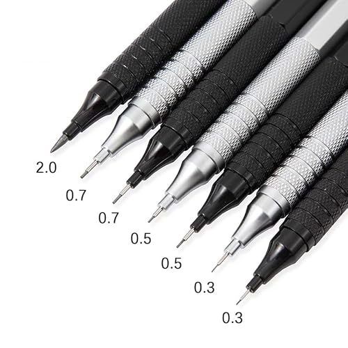 YMGSCC Mechanical Pencil Set with Refills Black Silver 0.3,.5,.7,.9mm Art Drawing Sketch 2B Pencils Student(D,0.5mm)