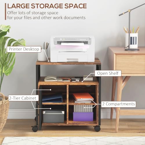 Vinsetto Printer Stand Table with Socket USB Charging Ports, Rustic Brown