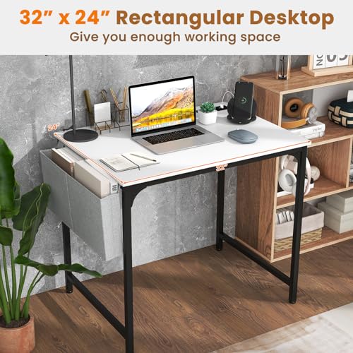 GIANTEX 5.5 FT Conference Table with Charging Station, 2 PCS 32" x 24" Rectangular Meeting Room Desk with Storage Bag & Hook, Space Saving Seminar Table, Modern Office Computer Desk for 4 People