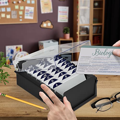 Acrimet 3 x 5 Card File Holder Organizer Box Metal Base Heavy Duty (AZ Index Cards and Divider Included) (Black Color with Clear Crystal Plastic Lid Cover)