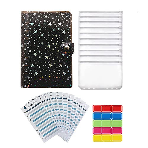 ONMYJFD 26Pieces A6 Budget Binder Cover Planner Organizer Waterproof with 10 Binder Pockets,Budget Sheets, 2 Sheets of Colorful Labels(D)
