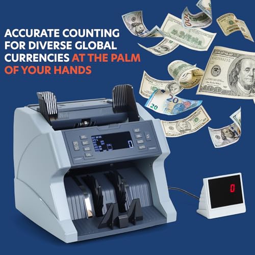 Usofrint Money Counter Machine, High-Speed Cash Counter Machine with UV/MG/IR Detection, 900/1200/1500 Bills/Min Counterfeit Bill Detector, for USD/CAD/MXN/GBP/EUR, LCD Display for Bank/Retail/Office