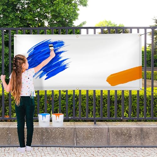 BannerBuzz Blank Vinyl Plain Banner, 11 Oz Waterproof Lightweight Foldable DIY PVC Flex, Schools Home Office Store Advertising Indoor Outdoor Use, Hemmed Edges with Grommets (8'W X 4'H, White)