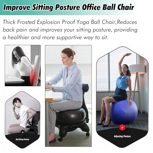 LKXNEW Height Adjustable Balance Ball Chair for Adults Office, Commercial/Home Yoga Ball Seating with Back Support (Purple)