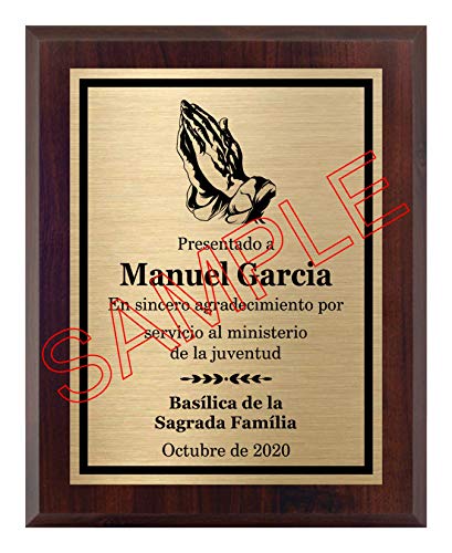 Personalized Español Religious Plaque 8x10, Customized Spanish Church Award, Recognition or Appreciation for Preacher, Pastor, Rabbi, Usher, Elder, Deacon, Congregation Member