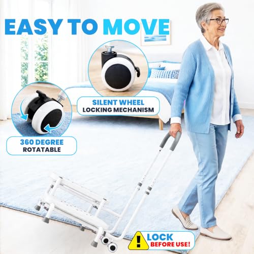 GLANORIA 2 Step Stool with Handle & Wheels for Seniors, Elderly and Adults