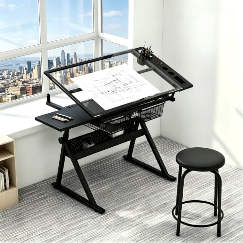 Garvee Drafting Table w/Stool, Height Adjustable Drawing Table