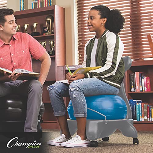 Champion Sports Youth Kid's Exercise Ball Chair: FitPro Balance Ball Chair with Wheels and Back Support for Home or School - Includes Hand Pump - Ages 8 and Older