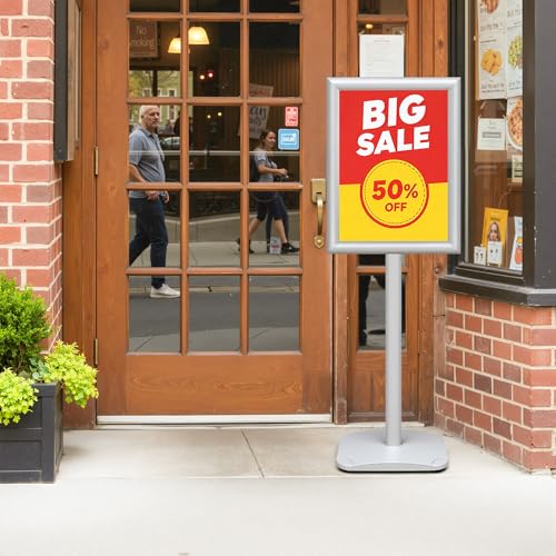 VAIIGO 3-Pack Sign Holder Stand with Heavy Duty Base, 11x17 Inch Pedestal Floor Standing Menu&Poster&Signage Holder, Stand for Display Indoor/Outdoor Restaurant, Store, Advertising, Silver