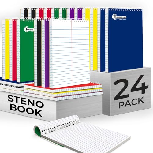 Rosmonde Steno Pads Spiral 6x9 24 Pack, Gregg Ruled Steno Pad, 80 Sheets