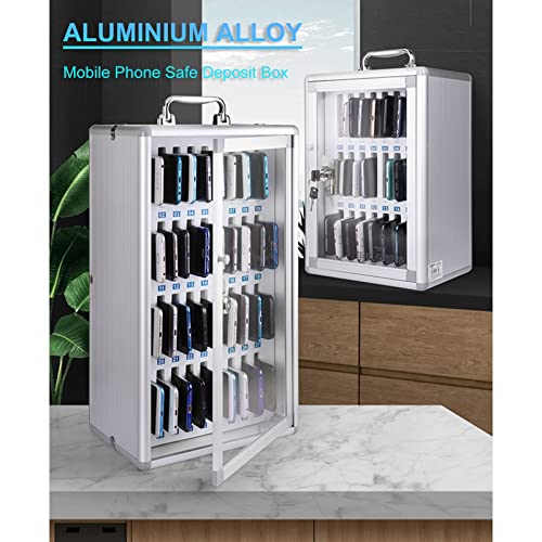 12/24/36/48/60 Slots Cell Phone Cabinet Silver Aluminum Alloy Pocket Chart Storage Locker Box w/Portable Handle, Key Lock & Handwritten Tags, Wall Mounted For Classroom, Office ( Size : 48 , Color : S