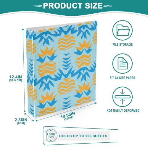 Xpdkjwd Pineapple Diagram 3 Ring Binder Can Hold 200 Letter Size Binders, Suitable for Home, Office, Dormitory, 2Pcs
