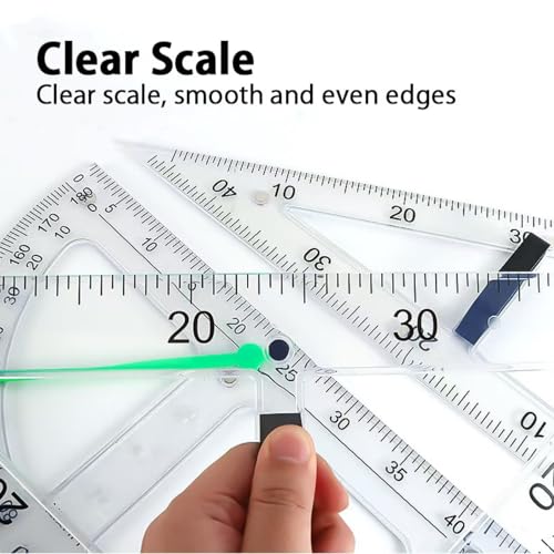 Magnetic Geometry Tool Set Clear Drafting Tools Mathematics Protractor, Triangular Scale Ruler Math Classroom Teaching Measurement Set Oversized Ruler (Transparent 4-piece Set)