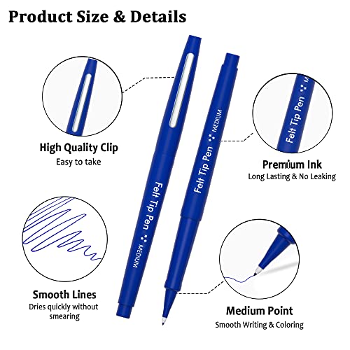 Lelix Felt Tip Pens, 60 Blue Pens, 0.7mm Medium Point, Felt Tip Markers Pens for Journaling, Writing, Note Taking, Planner, Perfect for Art Office and School Supplies