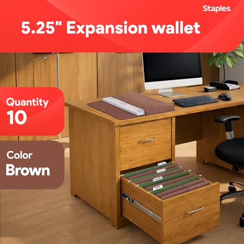 Staples Expanding Wallet, Legal Size, Brown Redrope, Elastic Closure
