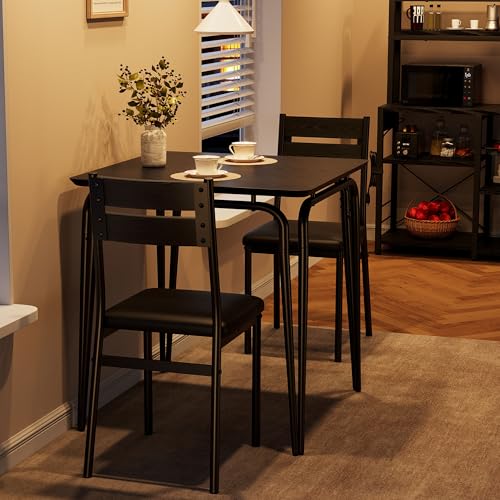 Dining Table for 2, Small Table and Chairs Set of 2, Square Dinette Set for 2, Dinner Table Set, 3 Piece Kitchen & Dining Room Sets for Small Space, Apartment (Dark, Dining Table with 2 Chairs)