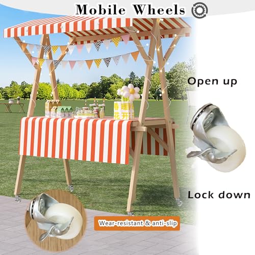 WLCGYD Portable Wooden Market Stall Display Stand for Outdoor Vendor, Foldable Kiosk Booth with Awning for Hot Dog/Ice Cream/Food, Commercial Use, 120cm 150cm(Orange,120x60cm/47.2x23.6in)