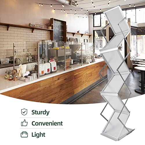 PUJIANG 6 Pockets Collapsible Literature Rack for Trade Shows, Metal Floor Standing Literature Stand Catalog Rack Brochure Rack Flyer Holder Pamphlet Holder with Carry Case