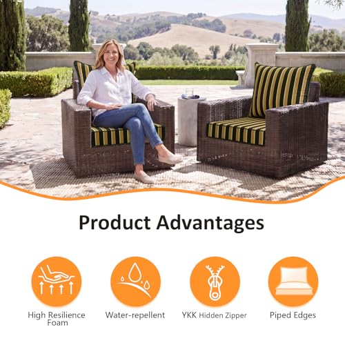 Unimatta Outdoor Patio Chair Cushions Set, 24" x 24"(24x24 Back), Set of 2, Water-Repellent, Fade Resistant, Deep Seat Bottom and Back Cushion for Backyard, Couch, Sofa, Sunset Cabana Stripe