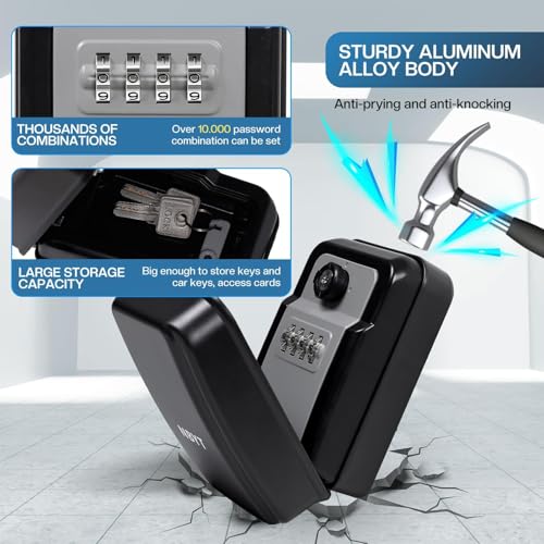 Upgraded Wall Mount Safe Box with 4 Digit Combination and Backup for Secure Weatherproof Storage of Keys and Valuables Weather Storage