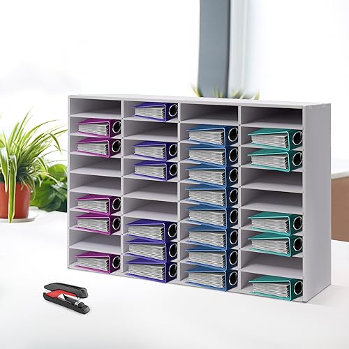 RocoReny Desktop Literature Organizer, Compartment Adjustable File Sorter Mail Paper Storage Cabinet with 36 Slots Compartments Suitable for Assignments, Books, Magazines, Files (36, White)