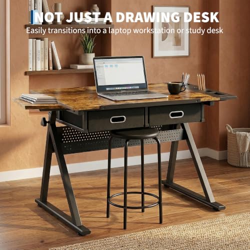 Garvee Height Adjustable Drafting Table, 0-75°Tilting Drawing Desk