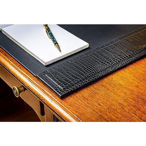 Dacasso Black Crocodile Embossed Leather Side-Rail Desk Pad/Desk Protector, 34"" x 20""" (PR-2201)