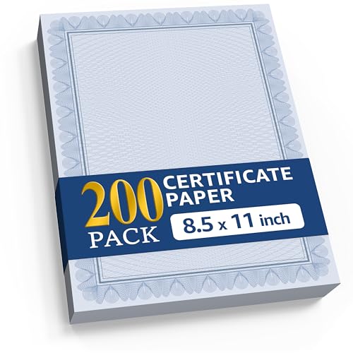 200 Certificate Paper 8.5 x 11 for Printing - Blank Certificate Papers for Award Certificates & Diploma Paper - Premium Blue Border Award Papers Cardstock for Awards & Certificates Graduation