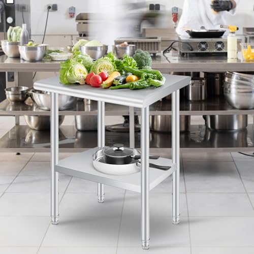 Garvee ﻿ Stainless Steel Prep Table, 24 x 36 Inches, with Rounded-Corner, Adjustable Undershelf, Commercial Heavy Duty Table with Adjustable Under Shelf for Outdoor, Restaurant