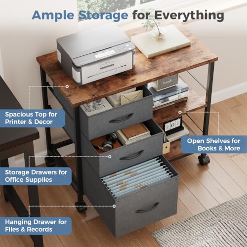 OLIXIS Mobile File Cabinet with 3 Drawers, Rolling Under Desk Storage