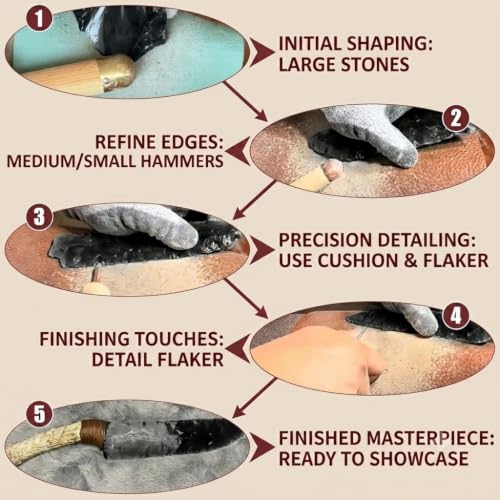 7Pcs Obsidian Crafting Flint Knapping Kit for Pros and Beginners