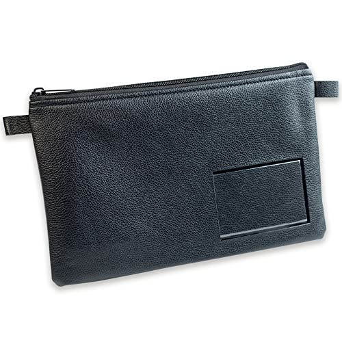 effektivo Bank Bags with Zip and Window for Labelling, Faux Leather, Black, Suitable for Documents up to A5, Pack of 10
