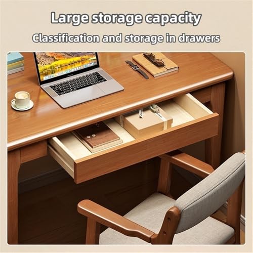 DESALAI Solid Wood Table and Chair Set, Computer with Chair, Modern Writing Desk Drawers, Suitable for Office, Bedroom, Study(Natural,60 * 40cm/23.6 15.7in)