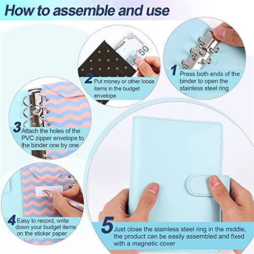 ONMYJFD 31 Pieces A6 Binder Budget Cash Envelope Planner Organizer with 12 Budget Money Envelopes,Expense Budget Sheets,4 Binder Pockets(D)