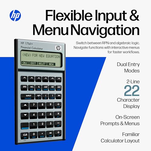HP 17bII+ Financial Calculator – 250+ Professional Functions for Business, Finance & Accounting – RPN, Algebraic Entry, College Math Solver, 2-Line Display, 28KB Memory – Includes Case, Cleaning Cloth