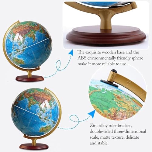 JDXQBLD Detailed Dia 10-inch/25CM Globe, Colorful Easy-Read High Clear Map Geographic World Globe, Chinese and English Bilingual Earth Globe New
