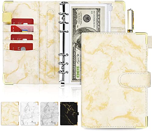 ONMYJFD A6 Marble Budget Binder Refillable Notebook for A6 Filler Paper, Personal Planner Binder Cover with Magnetic Buckle Closure(Black)