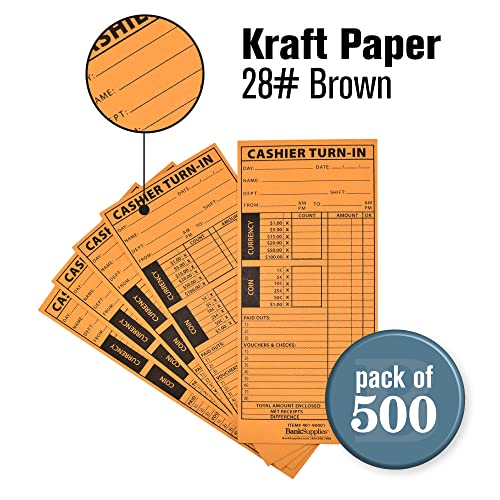 BankSupplies Cashier Turn-In Envelopes 4.5 Inches by 10.375 Inches 500 Brown Kraft Paper Envelopes Standard Open End Moisten and Seal Closure