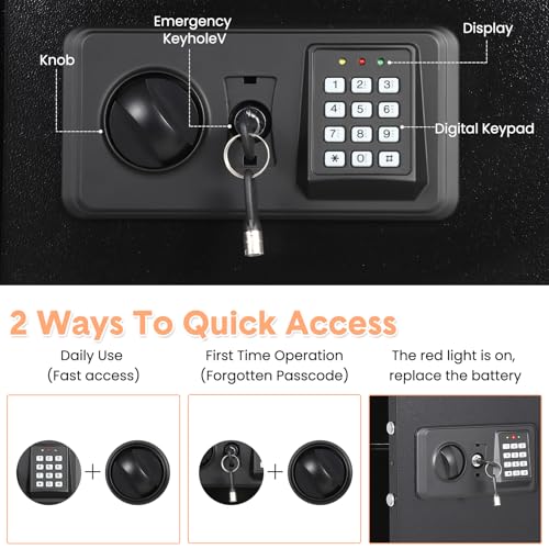 Garvee 45L Safe Safe with Number Code, Keys & Fireproof Bag, Safe for Home/Hotel, Alarm, Adjustable Shelf, Hotel Safes Cash, Jewellery & Documents, Wall/Floor Mounting, 42 x 35 x 31 cm
