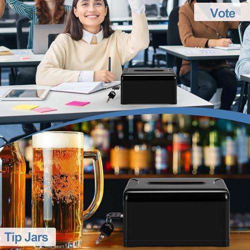 Polmart Tip/Donation/Suggestion/Business Card Collection Box with Lock (Black), 12-Pack