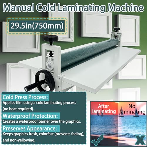 HayWHNKN Manual Cold Laminator High Precision 29.5 Inch Wide Desktop Cold Laminating Machine Adjustable Pressure Rubber Rollers with Fold-up Table for Posters, Photos, Documents, Book Laminating