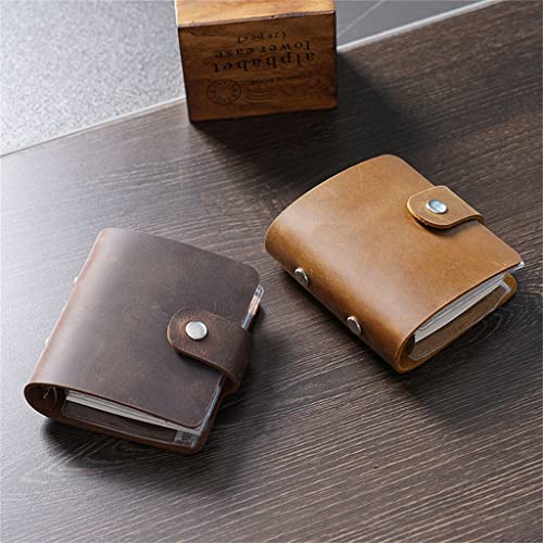 ONMYJFD Retro Journal Crazy Horse Leather A9 3 Rings Mini Diary Weekly Planner Loose-Leaf Hand Account Cowhide Notepad Portable Memo pad(Black)