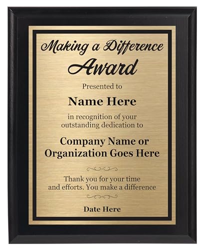 Personalized Employee Recognition Plaque | Custom "Making a Difference" Award with Engraving | 8x10 (Black, Gold)