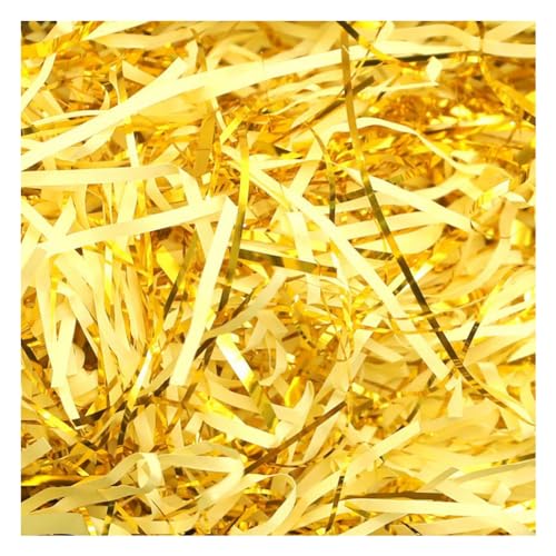 ETAZMDITE Shredded Paper for Gift Boxes, Glitter Shredded Tissue Paper Multicolor Gift Filling Material With Gold Threads 500g-1000g(Light Yellow,1000 g)