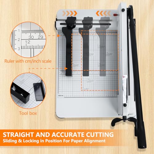 Paper Cutter,Paper Cutter Slider,Guillotine Paper Cutter,15 inch Wrapping Paper Cutter,Guillotine Paper Cutters and Trimmers Cards Leather with Metal Base for Office Home School,Solid Steel