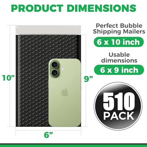 510 Pack 6’’ x 10’’ Bubble Mailer - Self-Sealing Waterproof Small Mailing Envelopes Padded Lightweight Bags 6 x 9 Usable Space for Apparel Accessories, Phone Cases, Trading & Greeting Cards, Prints