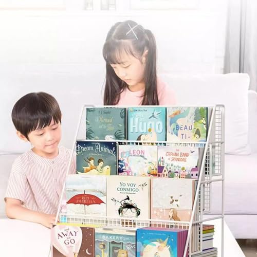 Book cartRolling Book cart Metal 4 Tier Rolling Utility cart Heavy Duty Rolling File cart White for Office, Home, School, Classroom,Library