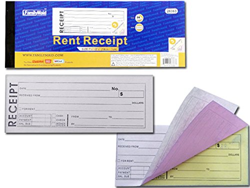 3 Part Rent Receipt Book, 30 Sets 2.76 x 7.6 inches, Case of 96