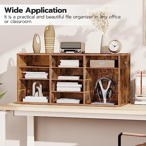 HOOBRO Countertop Mail Sorter Organizer, Wooden Literature Organizer, Student Mailbox for Classroom, Desktop Bill Organizer for Office Home School, 12 Compartments Rustic Brown FG43WF01